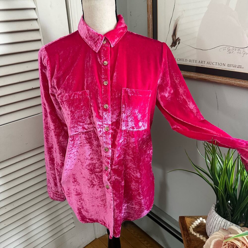 Pilcro Anthropologie Top Womens 0 Hot Pink Crushed Velvet Preppy Grunge Girl